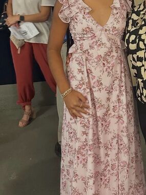 Pink Floral Ruffle Maxi Dress